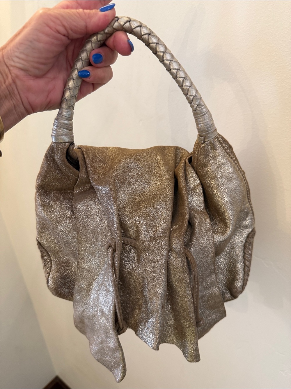 Carlos Falchi Metallic Gold Leather Hobo Bag - Women's Shoulder Purse